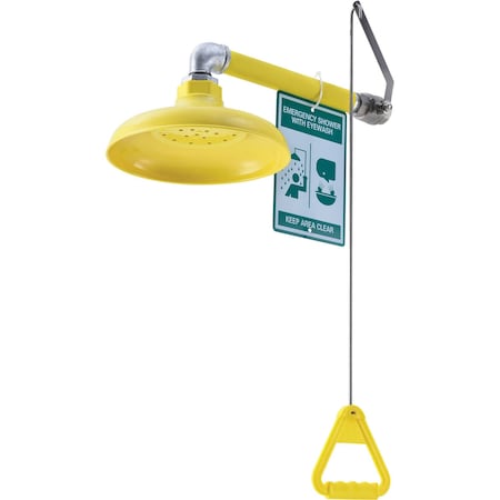 Global Industrial Emergency Drench Shower, Horizontal Wall Mounted, ABS Plastic Head, Yellow 708384
